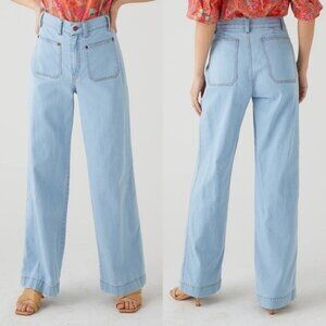 RG Kane Frankie Wide Jeans 28 Light Blue High Waisted Retro Patch Pockets